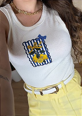Regata Canelada - Azul Limão