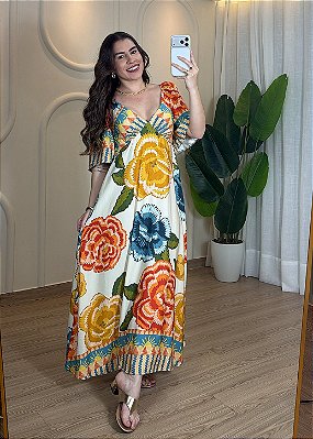 Vestido Feminino Viscolinho Manga e Decote V - Estamapa Off