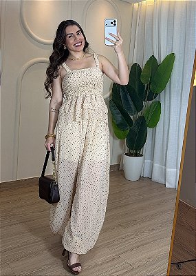 Conjunto Feminino Crepe de Seda Modelo Calça Aladim e Blusa - Nude