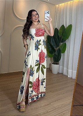 Vestido Feminino Viscolinho Estampado Off