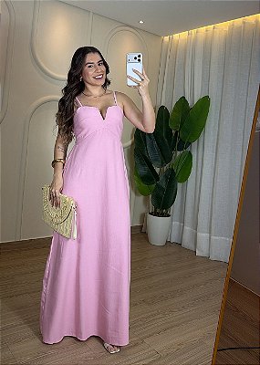 Vestido Midi de Linho - Rosa