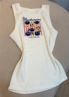 Regata Canelada Estampada Feminina – blueberry