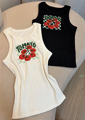 Regata Canelada Estampada Feminina – tomate