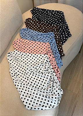 Blusa de Poliamida Poá de Um Ombro Só com Drapeado