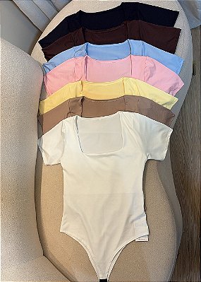 Body de Poliamida Feminino sem Bojo com Decote Quadrado e Com Manga - Tamanho Único