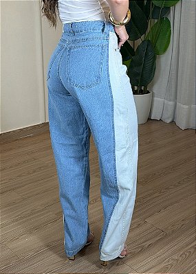Calça Jeans Modelo Ballon Detalhe Bicolor