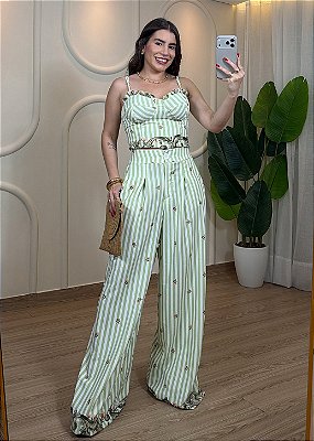 Conjunto Estampado Cropped e Calça Pantalona
