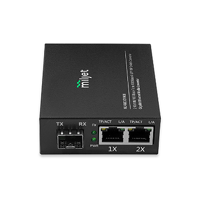 Conversor de Fibra SLOT SFP com 02 Portas RJ45 Giga