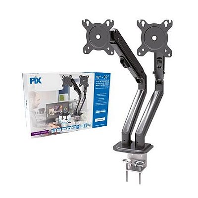 SUPORTE MONITOR AJUSTAVEL 17"A 32" COM BRACO MECANICO ( DUPLO ) - PRETO