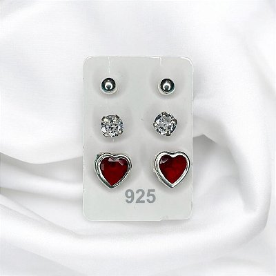 Trio de Brinco Coração Ponto de Luz Bolinha