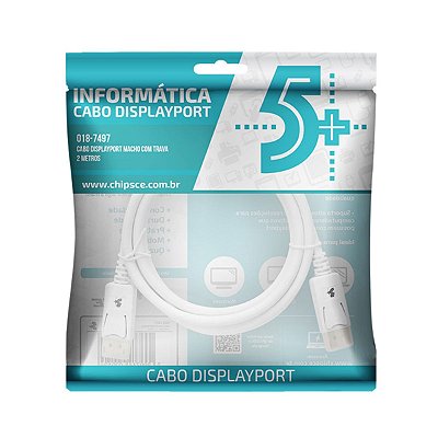 Cabo Displayport 1.2 com Trava - 2M - Branco