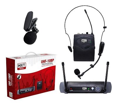 Microfone Sem Fio MXT UHF 10BP Headset Lapela