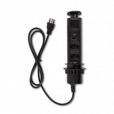 Torre de Tomada Retrátil Mini Totem Manual 2 Tomadas 2 USB QM 12056.00 Dutotec