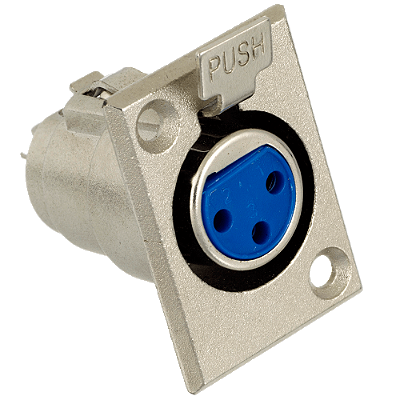 Conector Cannon XLR Fêmea 3 Pinos para Painel Metal Prateado
