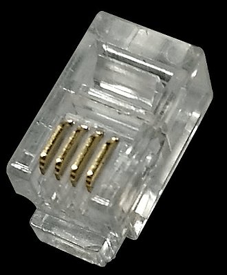 Conector Modular RJ-11 4x4 Macho Transparente Contatos Dourados Modelo TM64