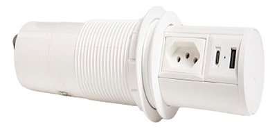 Torre de Tomada Automática Embutir 10A USB-C USB-A Branca 1,5m