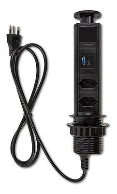Torre de Tomada Embutir Bivolt 2 Tomadas USB-A USB-C 10A 1.6m Preto