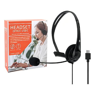 Headset Office Chip USB Tipo C Microfone Cancelamento Ruido