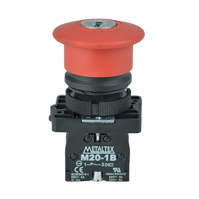 Botao de Emergência Vermelho Plastico 22MM 1NF C/Chave