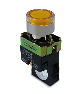 Botao de Impulso Iluminado Metalico Amarelo 22MM 1NA 24V