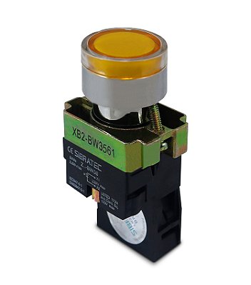 Botão de Impulso Iluminado Metálico Amarelo 22MM 1NA 220V