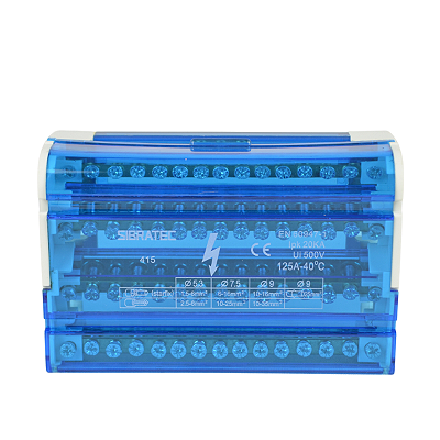 Bloco de distribuicao modular 15 furos  6 a 25mm azul 4 barramento