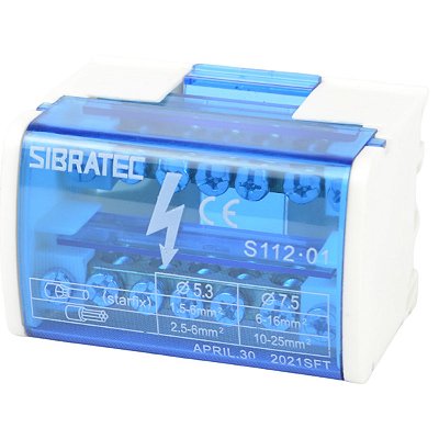 Bloco de distribuicao modular 7 furos  125A azul 2 barr S112-01