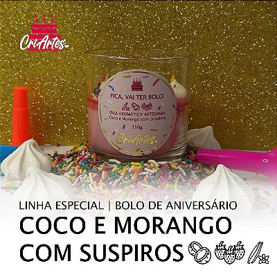 BOLO DE ANIVERSÁRIO | Vela aromática de Coco e Morango com Suspiros 150g