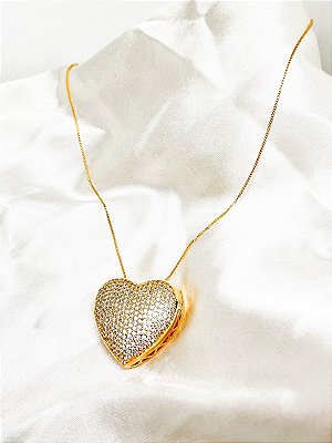 Colar com Coração Cravejado Relicário