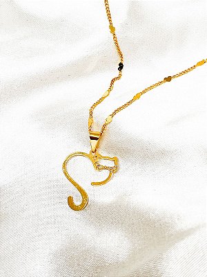 Colar de Gato com corrente com detalhes em coração