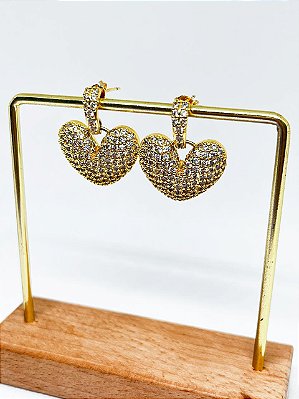 Brinco de Coração Cravejado Grande