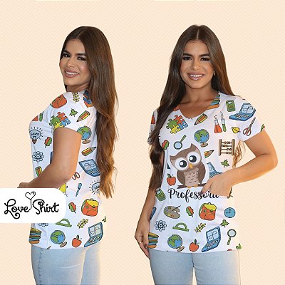 BATA COM BOLSO/SCRUB PROFISSÃO PROFESSORA CORUJA VARIADA
