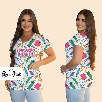 BATA COM BOLSO/SCRUB PROFISSÃO EDUCAÇÃO INFANTIL AGENDA RÉGUA LÁPIS