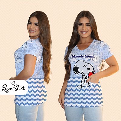 BATA COM BOLSO/SCRUB PROFISSÃO EDUCAÇÃO INFANTIL SNOOPY AZUL