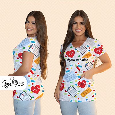 BATA COM BOLSO/SCRUB PROFISSÃO AGENTE DE SAÚDE VARIADA 5