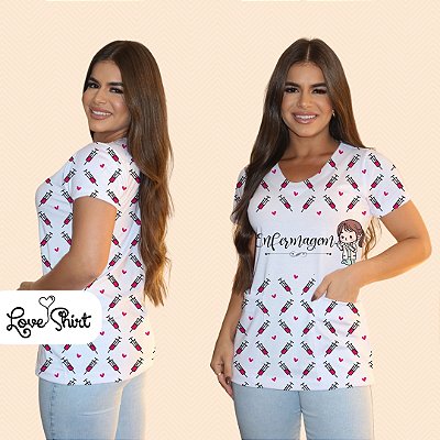 BATA COM BOLSO/SCRUB PROFISSÃO ENFERMAGEM FUNDO SERINGA TOTAL