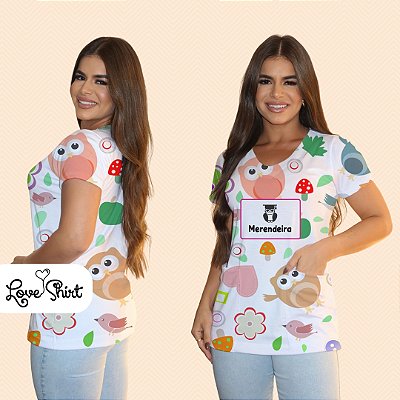 BATA COM BOLSO/SCRUB PROFISSÃO MERENDEIRA FUNDO CORUJA