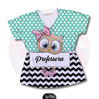 T-SHIRT PROFISSÃO PROFESSORA CORUJA BARRA ONDULADO PRETA
