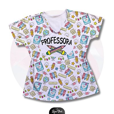 T-SHIRT PROFISSÃO PROFESSORA LÁPIS FUNDO ESCOLAR