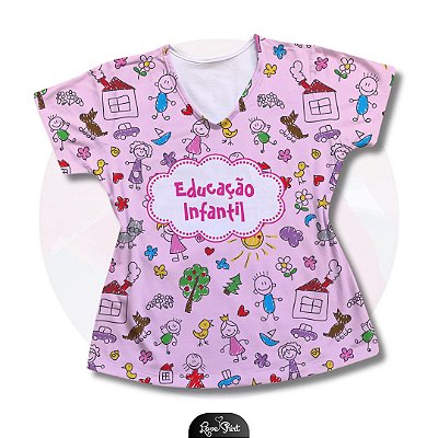 T-SHIRT PROFISSÃO EDUCAÇÃO INFANTIL FD ROSA VARIADA