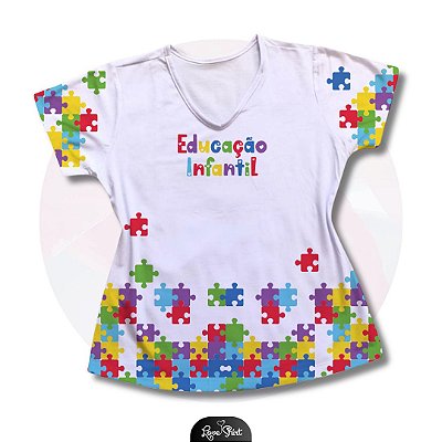 T-SHIRT PROFISSÃO EDUCAÇÃO INFANTIL FD BRANCO BARRA QUEBRA CABEÇAS