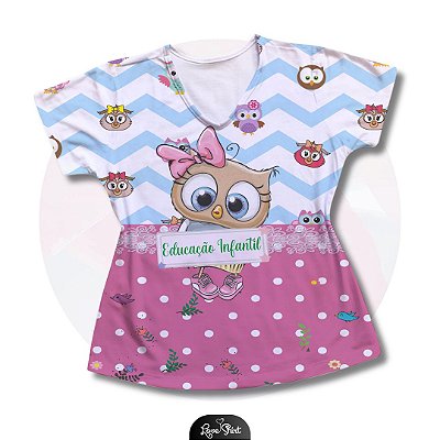 T-SHIRT PROFISSÃO EDUCAÇÃO INFANTIL CORUJA BARRA ROSA
