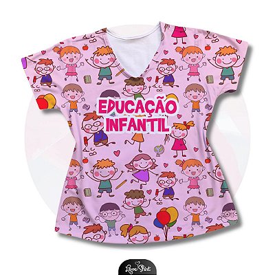 T-SHIRT PROFISSÃO EDUCAÇÃO INFANTIL VARIADA FD ROSA