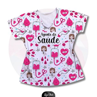 T-SHIRT PROFISSÃO AGENTE DE SAÚDE VARIADA FD ROSA