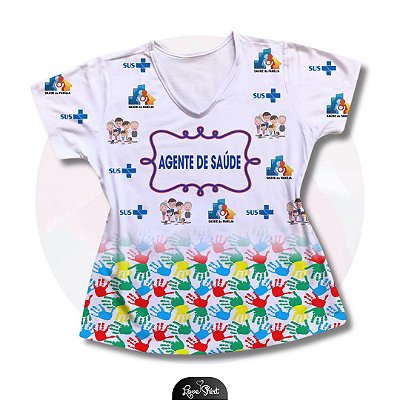 T-SHIRT PROFISSÃO AGENTE DE SAÚDE VARIADA SUS BARRA MÃOS
