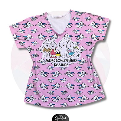 T-SHIRT PROFISSÃO AGENTE DE SAÚDE FAMÍLIA GOTINHA FD ROSA