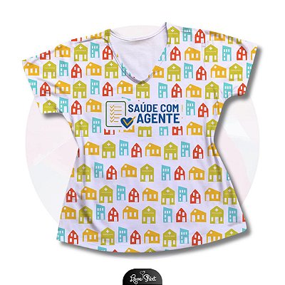 T-SHIRT PROFISSÃO AGENTE DE SAÚDE CASAS COLORIDAS