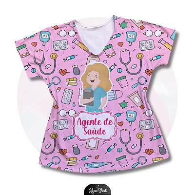 T-SHIRT PROFISSÃO AGENTE DE SAÚDE MULHER LOIRA FD ROSA