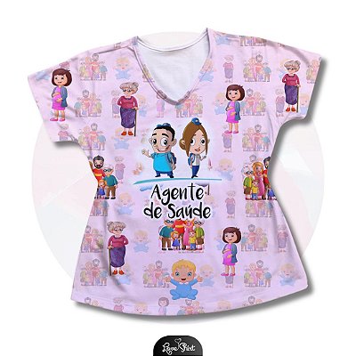 T-SHIRT PROFISSÃO AGENTE DE SAÚDE PESSOAS FD ROSA VARIADO
