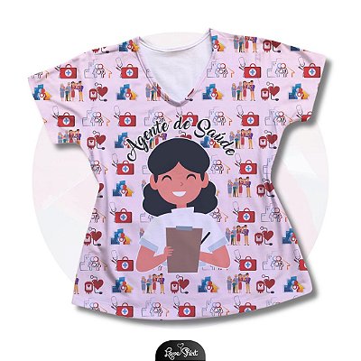 T-SHIRT PROFISSÃO AGENTE DE SAÚDE MULHER FD ROSA VARIADO